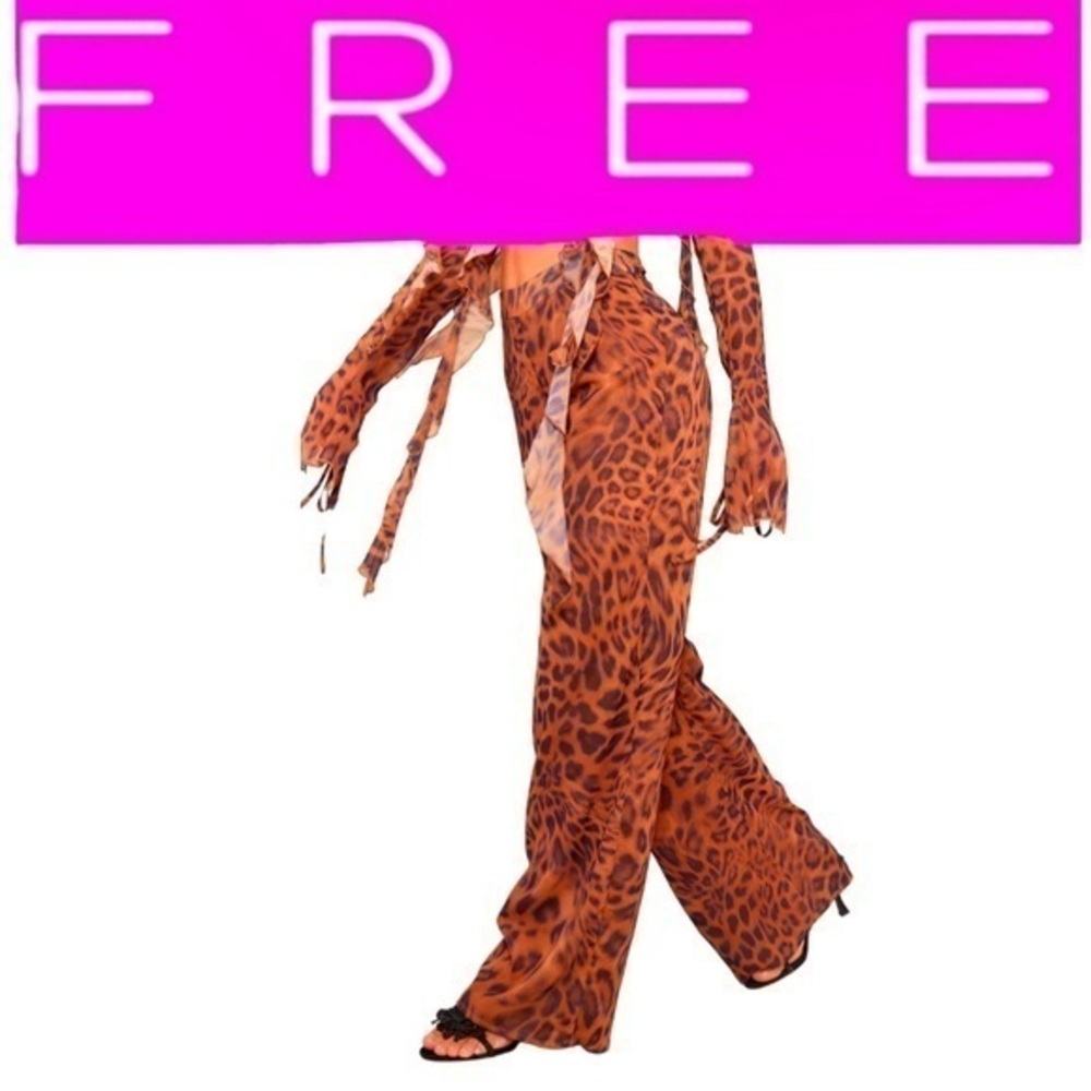 𝙁𝙍𝙀𝙀 🅽🅴🆆 𝗣𝗟𝗧 Brown Leopard Print Chiffon Mid Rise Wide Leg Trouser, 0